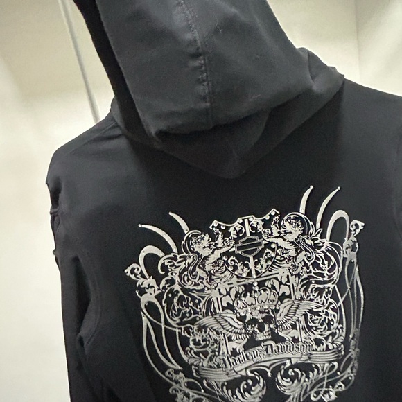 Harley-Davidson Black Women's Zip-Up Hoodie with Heart Zip Pull - Picture 7 of 9